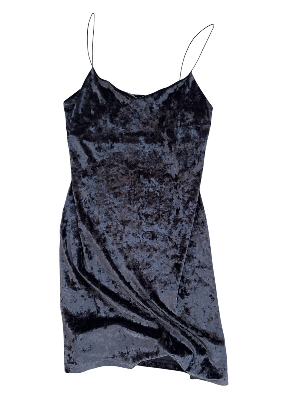 Polly & Esther Crushed Velvet Slip Dress - Charcoal Black